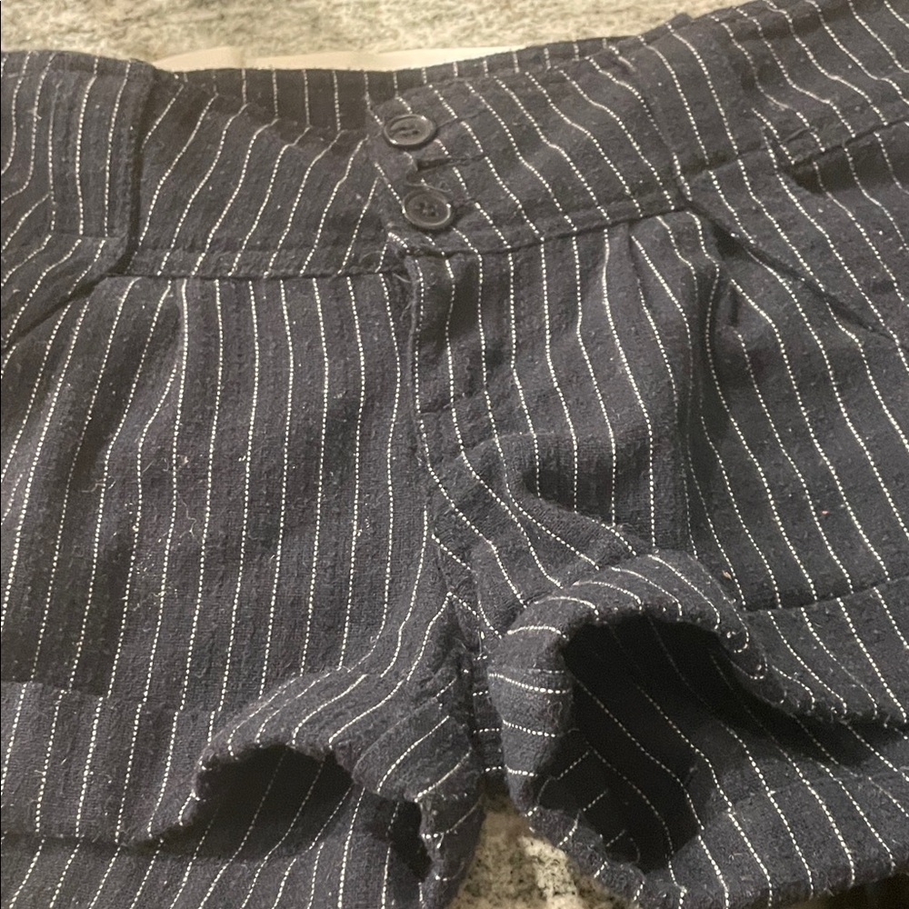 1st Kiss Navy Pinstripe High Waist Shorts